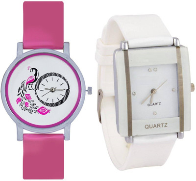 SPINOZA pink disgner peacock and white square Watch - For Girls
