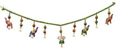 Artlivo Artlivo Ganesha Bandanwar - Green Toran(Crystal, cloth, thread, metal)