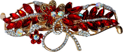 Mansiyaorange Designer Fancy Latest Stone Hair Pin Hair Clip(Red)