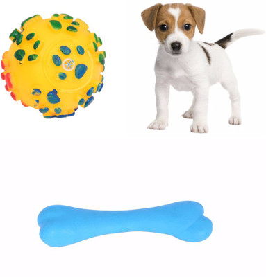 SRI Natural Colourful Bones With Ball Toy For Puppy - Small Rubber Squeaky Toy For Dog & Cat