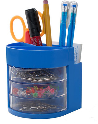 StationeryStation 7 Compartments Plastic Desk Organizer(Blue)
