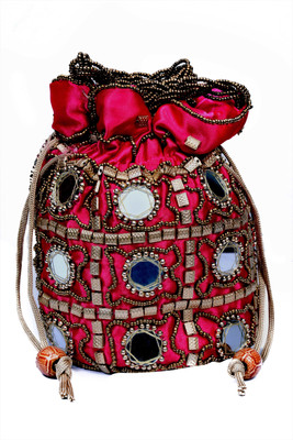 Craft Trade Silk Dark Pink Ethnic Rajasthani Potli Bag Potli(Pink)