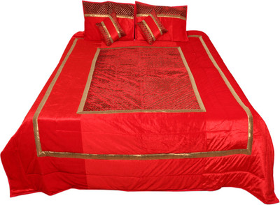 Indistar Velvet Double King Self Design Bedsheet(Pack of 1, Red)