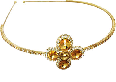 AccessHer Rhinestone Studded Golden Metal Head band for Girls and Women Hair Band(Gold)
