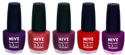Nive Colour Blast Nail Lacquer (set of 5 Nail Polish ) Purple,Pink,Purple,Red,Purple(Pack of 5)