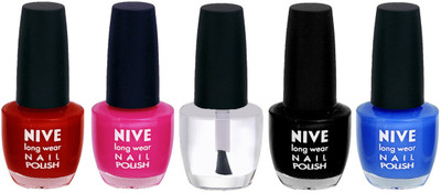 Nive Colour Blast Nail Lacquer (set of 5 Nail Polish ) Red,Pink,Top Coat,Black,Blue(Pack of 5)
Nive Colour Blast Nail Lacquer (set of 5 Nail Polish ) Red,Pink,Top Coat,Black,Blue(Pack of 5)