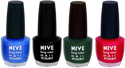 Nive Colour Blast Nail Lacquer (Set of 4 Nail Polish) Blue,Black,Green,Pink,(Pack of 4)