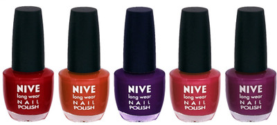 Nive Colour Blast Nail Lacquer (set of 5 Nail Polish ) Red,Brown,Purple,Pink,Purple(Pack of 5)
Nive Colour Blast Nail Lacquer (set of 5 Nail Polish ) Red,Brown,Purple,Pink,Purple(Pack of 5)
