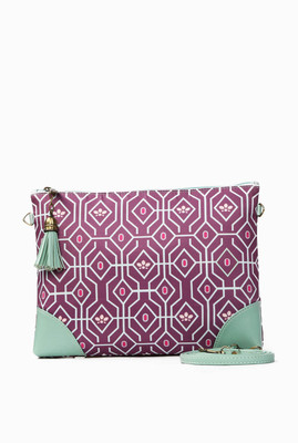 FIZZA Lotus Grid Zip Clutch Sling Bag(Purple & Blue, 11 inch)