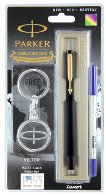 Parker Vector Matte Black CT Rollerball with Key Chain Pen Gift Set