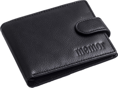 gemello Men Black Genuine Leather Wallet(3 Card Slots)
