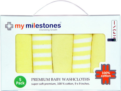 My Milestones Cotton 400 GSM Bath, Hand, Face Towel Set(Pack of 5, Yellow), Lemon yellow