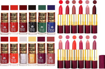 Aroma Care Velvet Matt Nail Polish Set of 12 Pcs Combo with Dry Matte Lipstick Set of 12 Pcs(Set of 24)
Aroma Care Velvet Matt Nail Polish Set of 12 Pcs Combo with Dry Matte Lipstick Set of 12 Pcs(Set of 24)
