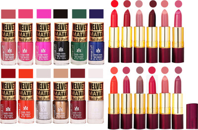 Aroma Care Velvet Matt Nail Polish Set of 12 Pcs Combo with Dry Matte Lipstick Set of 12 Pcs(Set of 24)
Aroma Care Velvet Matt Nail Polish Set of 12 Pcs Combo with Dry Matte Lipstick Set of 12 Pcs(Set of 24)