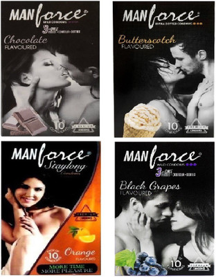 Manforce Combo - Chocolate, Butterscotch, Orange, Black Grapes Flavoured (Concealed/Confidential Packaging) Condom(Set of 4, 40S)