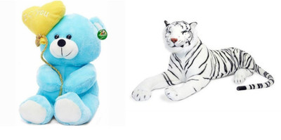 Deals India Deals India I Love You Balloon Heart Teddy Blue 20 cm and white stuffed tiger animal (32 cm) combo - 20 cm(Multicolor)