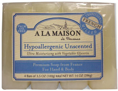 A La Maison Premium Soap, Hypoallergenic Unscented, 4 Bars(100 g, Pack of 3)