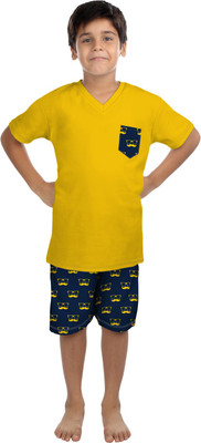 Oranges & Lemons Kids Nightwear Boys Solid Cotton(Yellow Pack of 1