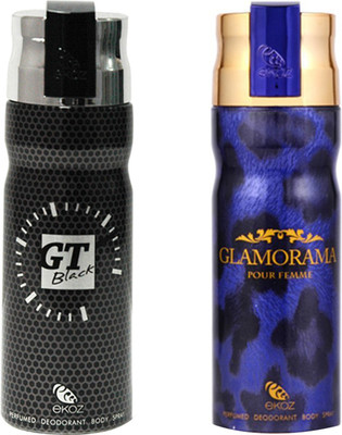 Ekoz Gt Black, Glam Blue Body Spray - For Men(200 ml, Pack of 2)