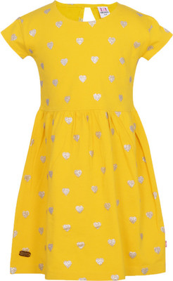 Lil Orchids Girls Midi/Knee Length Casual Dress(Yellow, Half Sleeve