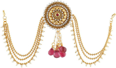 Anuradha Art Jewellery Designer Hair Chain(Red, Gold)