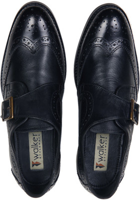 Walker Styleways Trento Wingtip Leather Brogue Monk Strap For Men(Black