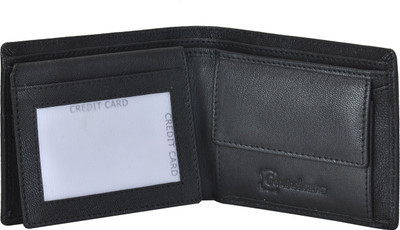 PELLET Men Black Genuine Leather Wallet(5 Card Slots), Black-84