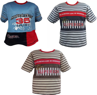 Global Heart Boys Printed Cotton T Shirt(Multicolor, Pack of 3, Multicolour