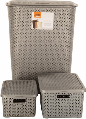 Jaypee Plus Drop All-Laundary Basket, Keep all big & small, Silver (pack of 3) Storage Basket(Pack of 3)