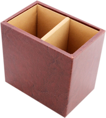 JAGS 2 Compartments Leather Pen Stand(Brown)