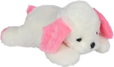 Ultra Lying Dog Soft Toy - 10 inch(White, Pink), Pink;white