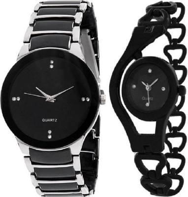 Fancy IIK & Glory Pack-2 silver black iik and black metal chain Watch - For Boys & Girls