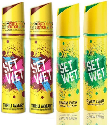 Set Wet 2 Thrill And 2 Charm set of 4 Perfume Body Spray - For Men(150 ml, Pack of 4)
Set Wet 2 Thrill And 2 Charm set of 4 Perfume Body Spray - For Men(150 ml, Pack of 4)