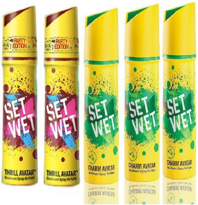 Set Wet 2 Thrill And 3 Charm set of 5 Perfume Body Spray - For Men(150 ml, Pack of 5)
Set Wet 2 Thrill And 3 Charm set of 5 Perfume Body Spray - For Men(150 ml, Pack of 5)