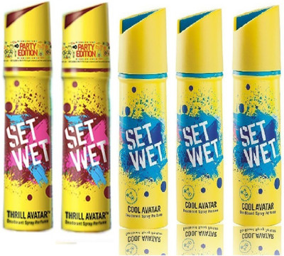 Set Wet 2 Thrill Avatar And 3 Cool Avatar Set of 5 Deodorant Spray - For Men(150 ml, Pack of 5)
Set Wet 2 Thrill Avatar And 3 Cool Avatar Set of 5 Deodorant Spray - For Men(150 ml, Pack of 5)