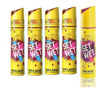 Set Wet 4 Thrill Avatar And 1 Swag Avatar Set of 5 Deodorant Spray - For Men(150 ml, Pack of 5)
Set Wet 4 Thrill Avatar And 1 Swag Avatar Set of 5 Deodorant Spray - For Men(150 ml, Pack of 5)