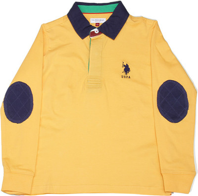 US Polo Kids Boys Solid Cotton T Shirt, Me. yellow