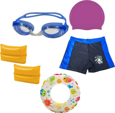 Golddust Swimming Goggles, Silicone Cap, ArmBand Swim Ring with Swim Shorts for 3-6 Year Child Swimming Kit