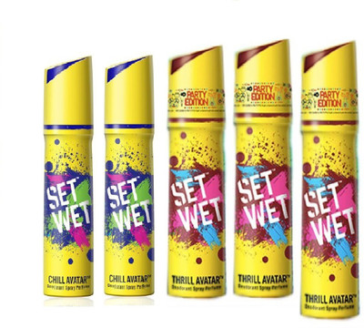 Set Wet 2 Chill Avatar And 3 Thrill Avatar Set of 5 Deodorant Spray - For Men(150 ml, Pack of 5)
Set Wet 2 Chill Avatar And 3 Thrill Avatar Set of 5 Deodorant Spray - For Men(150 ml, Pack of 5)