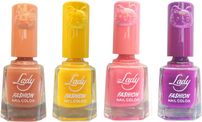 Lady Fashion Colour Cap Insta Dry Nail polish (Evergreen Colours) Brown,Yellow,Pink,Purple(Pack of 4)