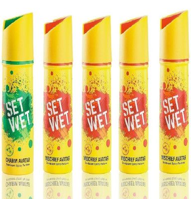 Set Wet 1 Charm Avatar And 4 Mischief Avatar Set of 5 Deodorant Spray - For Men(150 ml, Pack of 5)
Set Wet 1 Charm Avatar And 4 Mischief Avatar Set of 5 Deodorant Spray - For Men(150 ml, Pack of 5)