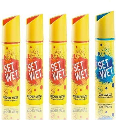 Set Wet 4 Mischief Avatar And 1 Cool Avatar Set of 5 Deodorant Spray - For Men(150 ml, Pack of 5)
Set Wet 4 Mischief Avatar And 1 Cool Avatar Set of 5 Deodorant Spray - For Men(150 ml, Pack of 5)