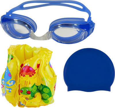 Golddust Goggles, Silicone Cap with Swim life jacket for 3-6 Year Child Swimming Kit