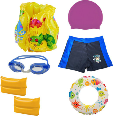 Golddust Goggles, Cap, ArmBand, Swim Ring, Shorts with Swim life jacket for 3-6 Year Child Swimming Kit
Golddust Goggles, Cap, ArmBand, Swim Ring, Shorts with Swim life jacket for 3-6 Year Child Swimming Kit