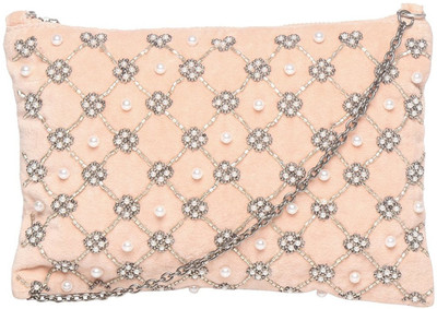 Jungli Murgi Jungli Murgi Pink Sling Bag with Silver and Pearl Embroidery Sling Bag(Pink, 6 inch)