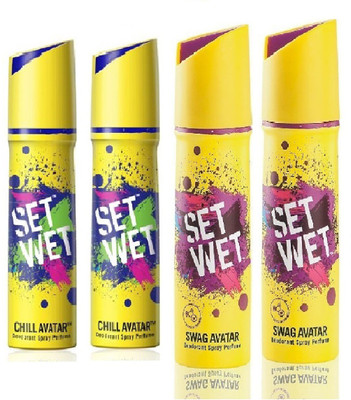 Set Wet 2 chill Avatar 2 Swag Avatar set of 4 Deodorant Spray - For Men(150 ml, Pack of 4)
Set Wet 2 chill Avatar 2 Swag Avatar set of 4 Deodorant Spray - For Men(150 ml, Pack of 4)