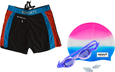 DeNovo Cap Goggle Trunk (Free Size) Swimming Kit