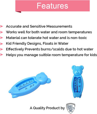 Safe-O-Kid Pack of 4 - Teddy Shaped, Sensitive Bath/Room Thermometer(Blue)