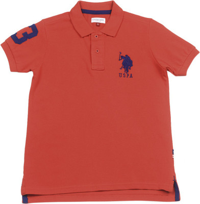 US Polo Kids Boys Solid Cotton T Shirt, Me. red