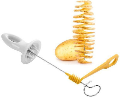 Sukot Potato Spiral Cutter Slicer Chips Tower Making Twist Shredder Chopper(1 X Spiral Potato Cutter with 4 Spits), Multicolor